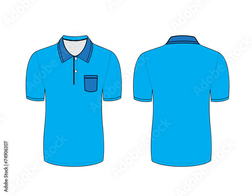 Vector illustration of blue polo t-shirt. Front and back views