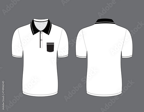 Vector illustration of white polo t-shirt. Front and back views