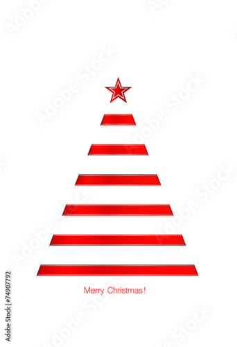 Christmas tree from Shiny red ribbon on white background. Vector