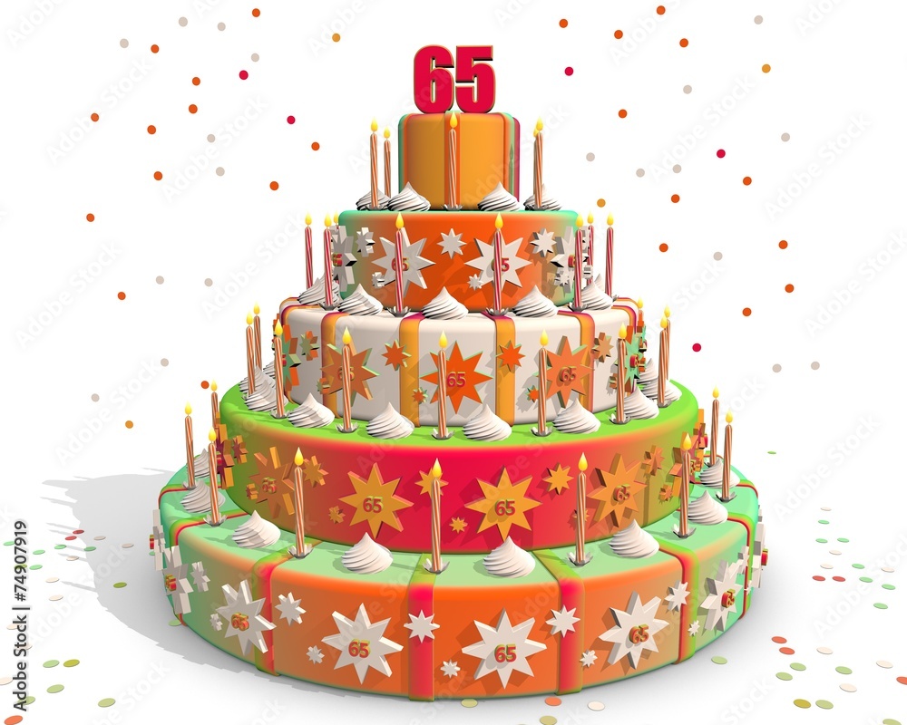 Feestelijke gekleurde taart met cijfer 65 Stock Illustration | Adobe Stock