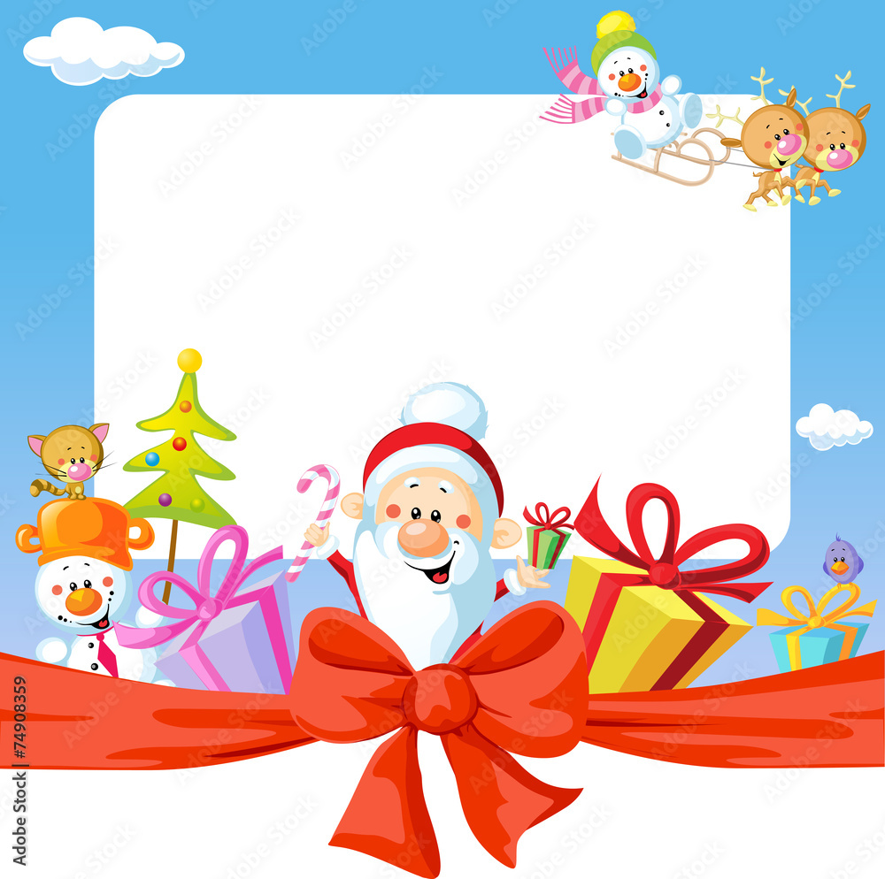 christmas frame wit Santa Claus and gifts- funny vector christmas frame wit Santa Claus and gifts- funny vector