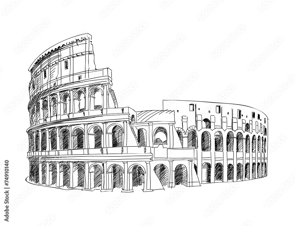 Coliseum in Rome, Italy. Colosseum hand drawn isolated vector