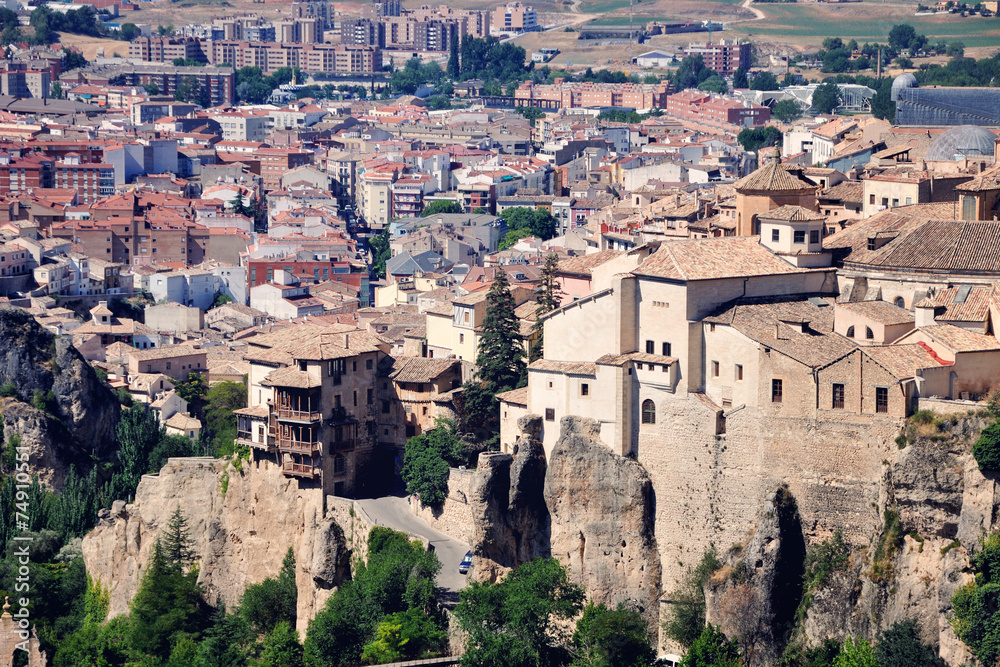 Aerial view of historical buildings in Cuenca, Spain