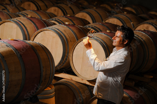 Tourism - Man tasting wine in a cellar-Winemaker