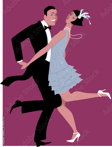 Couple dressed in 1920s fashion dancing charleston
