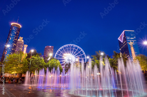 Canvas Print Centennial Olympic Park in Atlanta during blue hour after sunset