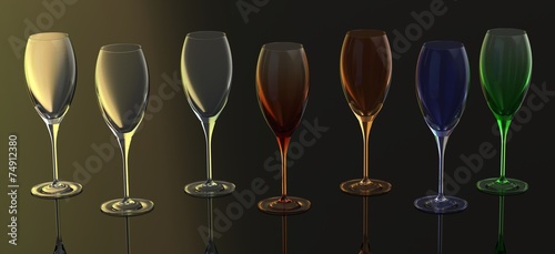 Wine glass, on a reflective floor.
