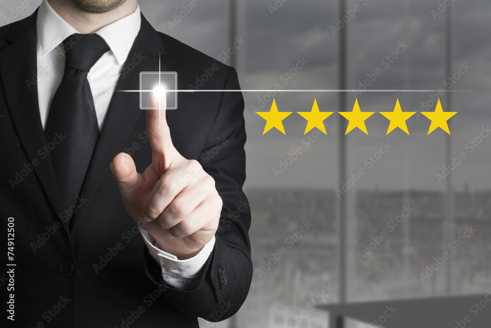 businessman pushing button five star rating businessman pushing button five star rating