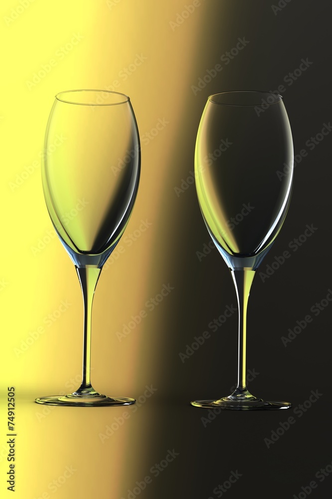 Crystal glasses on bright and warm background.