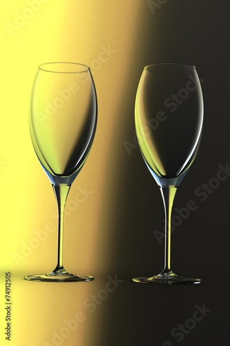 Crystal glasses on bright and warm background.