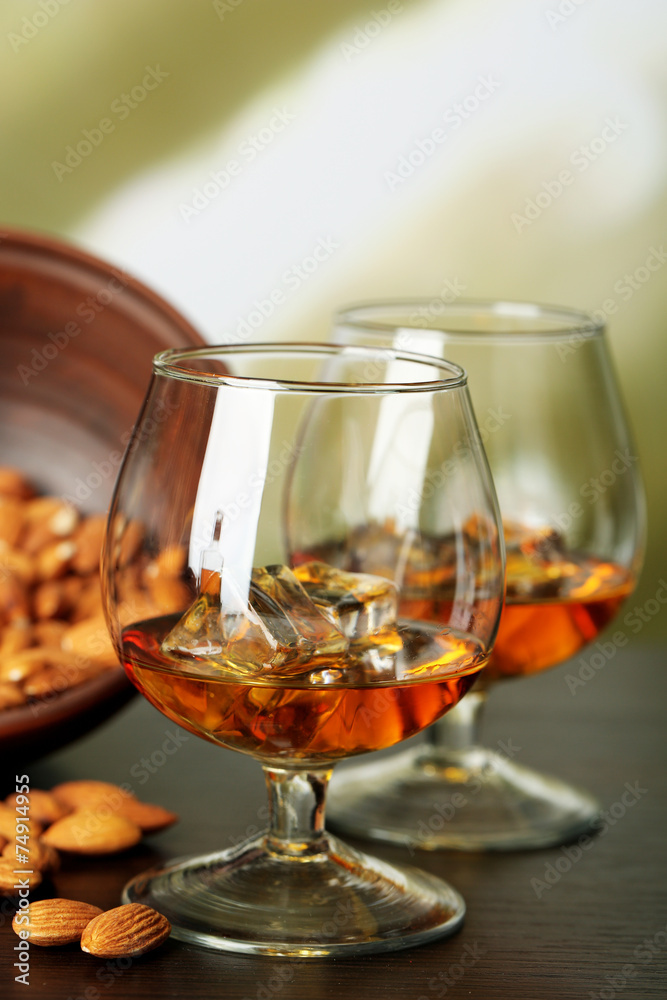 Dessert liqueur Amaretto with almond nuts, Dessert liqueur Amaretto with almond nuts,