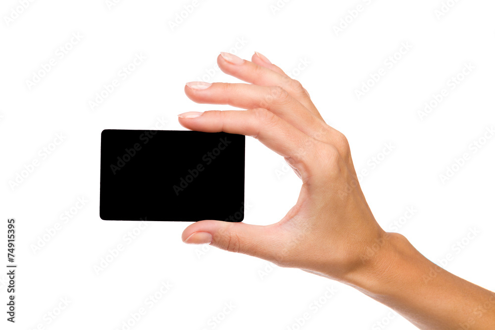Black card in woman's hand Black card in woman's hand