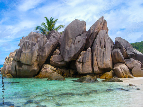 Rocks and wonderful sea of La Digue, Seychelles island