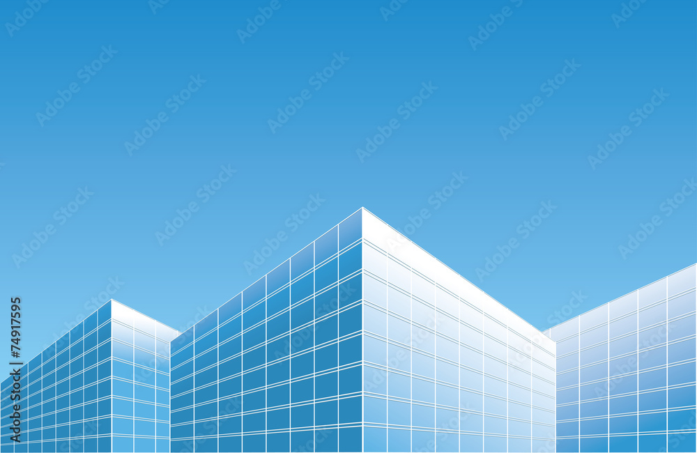 light blue buildings on skyline - vector background
