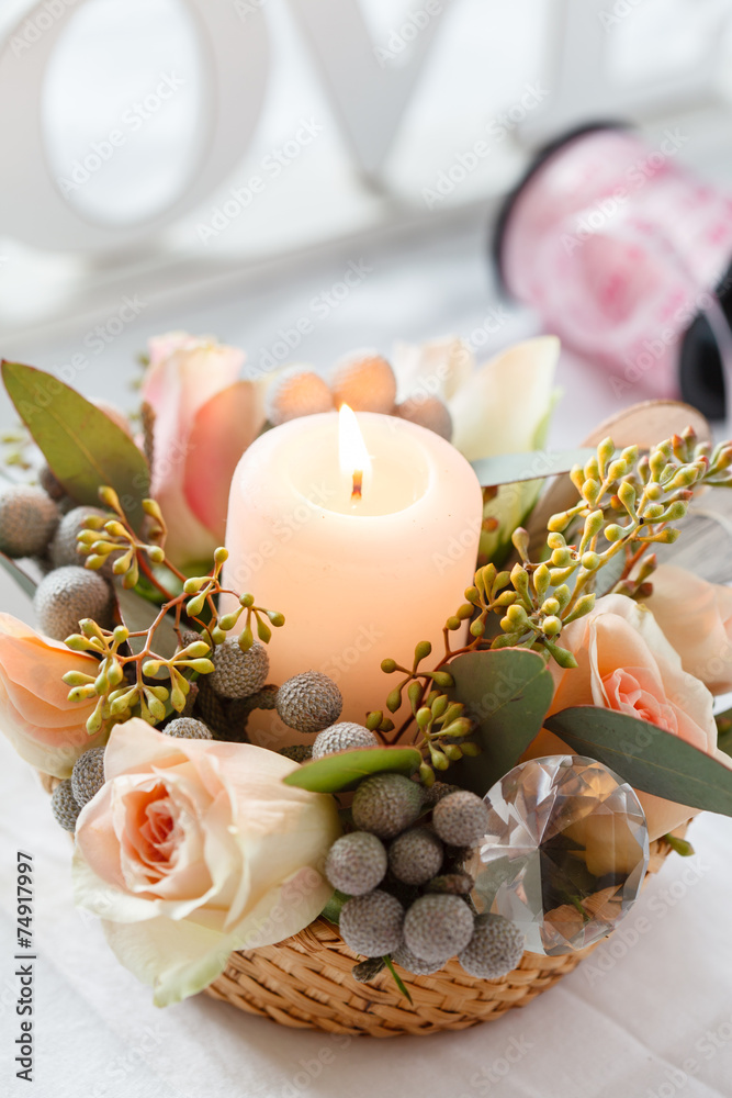 nice flowers and candle