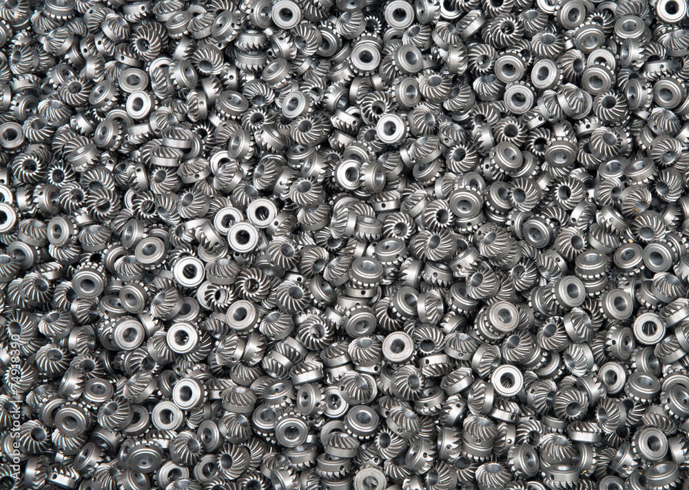 Closeup of many metal gears