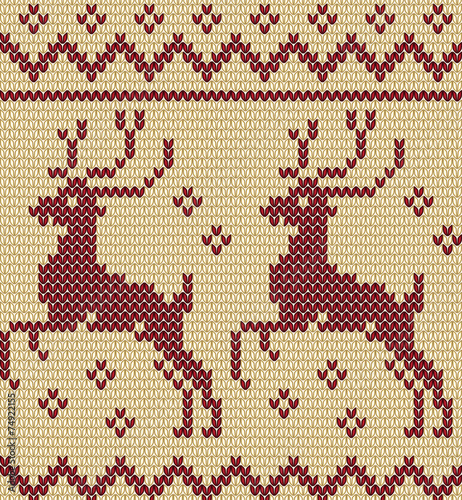 Knitting christmas seamless pattern with a deer