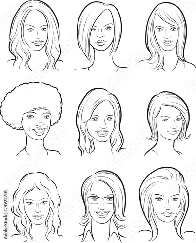 whiteboard drawing - beautiful women heads