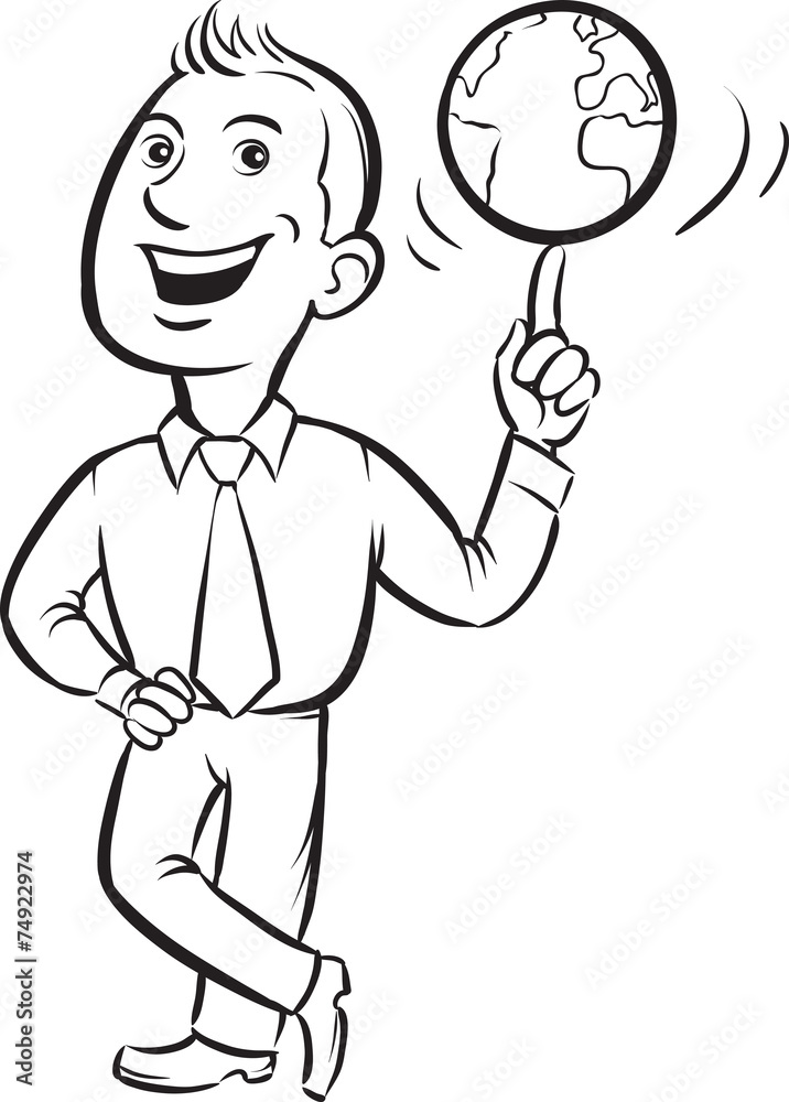 whiteboard drawing - businessman spinning globe on finger whiteboard drawing - businessman spinning globe on finger