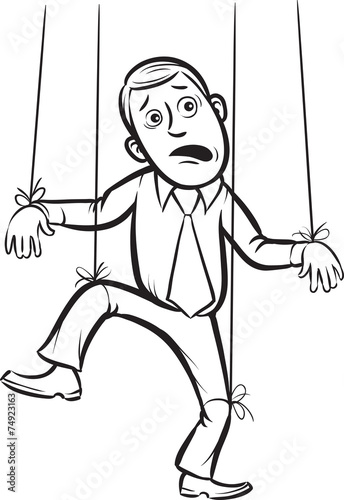 whiteboard drawing - businessman as a puppet on strings