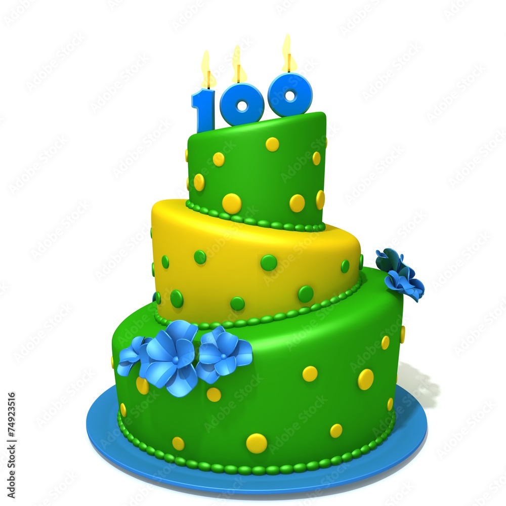Birthday cake with number one hundred 3d illustration Birthday cake with number one hundred 3d illustration