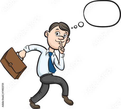 Cartoon sneaking businessman finger on lips