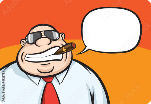 Cartoon cheerful boss with speech bubble