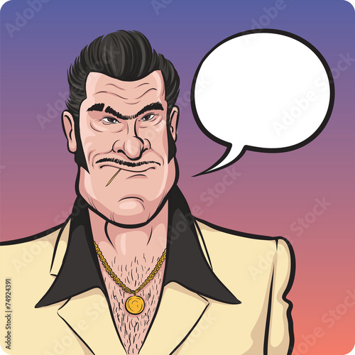 Cartoon mafia man with speech bubble