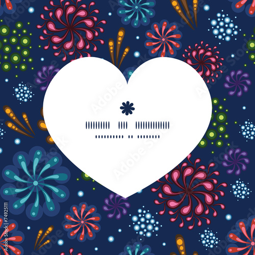 Vector holiday fireworks heart silhouette pattern frame