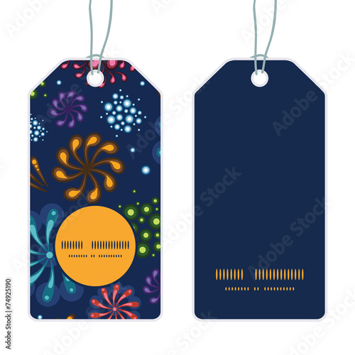 Vector holiday fireworks vertical round frame pattern tags set