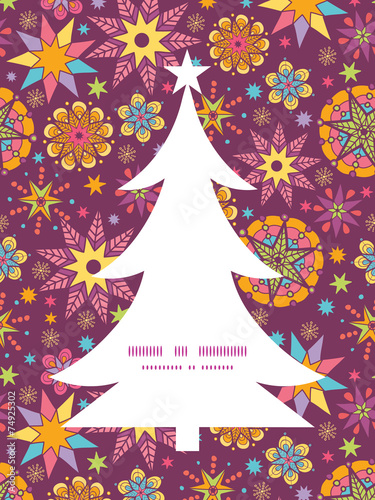 Vector colorful stars Christmas tree silhouette pattern frame