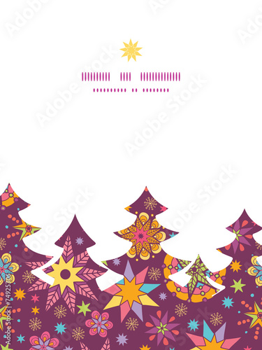 Vector colorful stars Christmas tree silhouette pattern frame