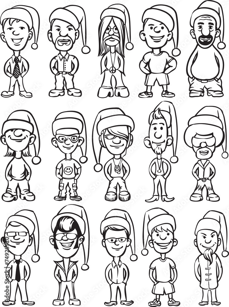 whiteboard drawing - cartoon avatar santa people whiteboard drawing - cartoon avatar santa people