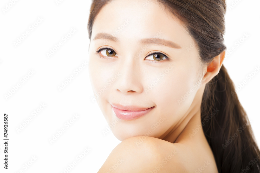 closeup beautiful young woman face isolated on white closeup beautiful young woman face isolated on white