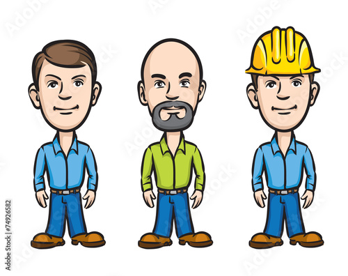 Three cartoon workers