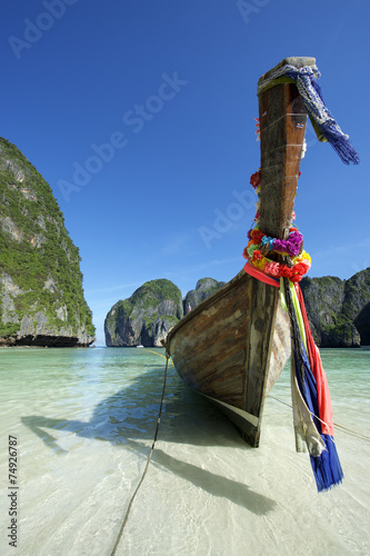 Traditional Thai Wooden Longtail Boat