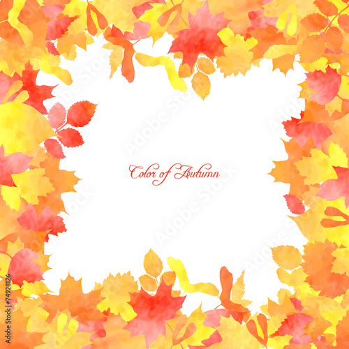 Floral template with autumn leaves by watercolor
