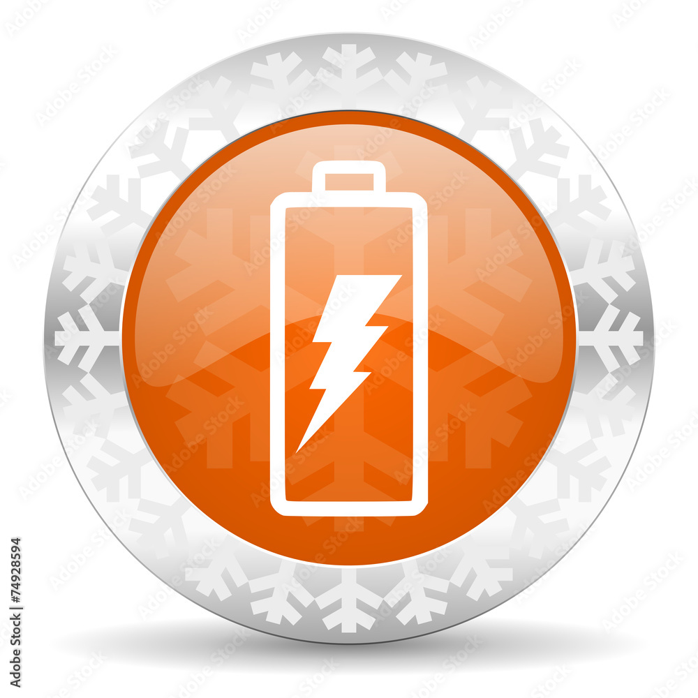 battery orange icon, christmas button, power sign battery orange icon, christmas button, power sign