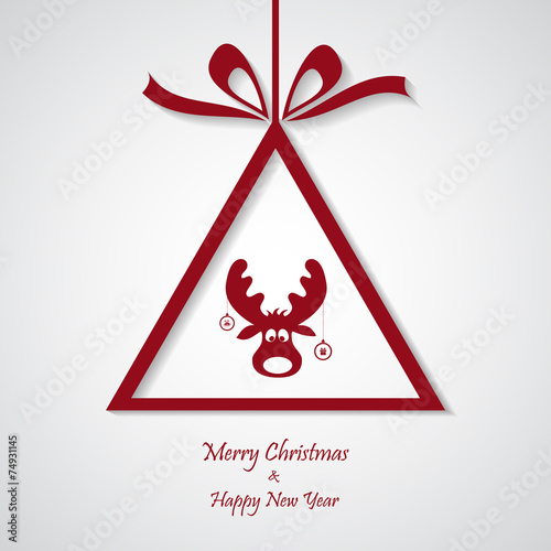 vector red christmas background with reindeer. cut paper design.