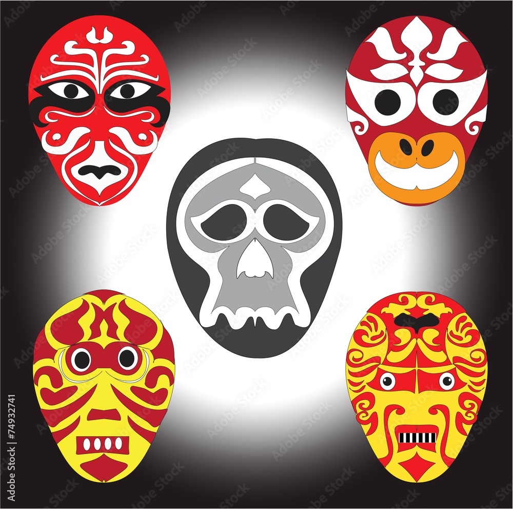 Ancient Asian style masks and skull vector logo Ancient Asian style masks and skull vector logo