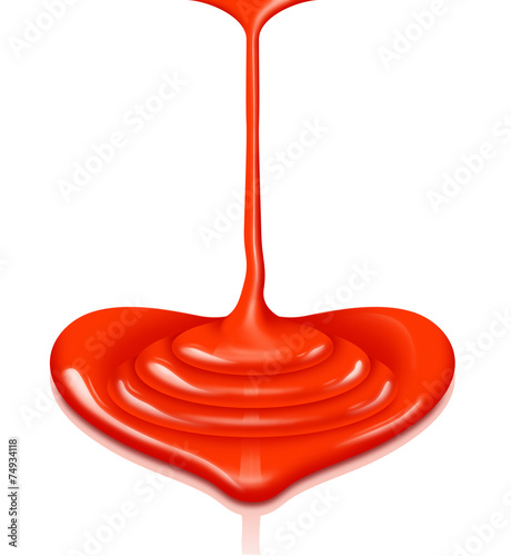 Ketchup heart-shaped flow with clipping path