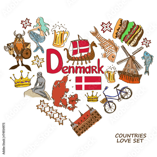 Danish symbols in heart shape concept