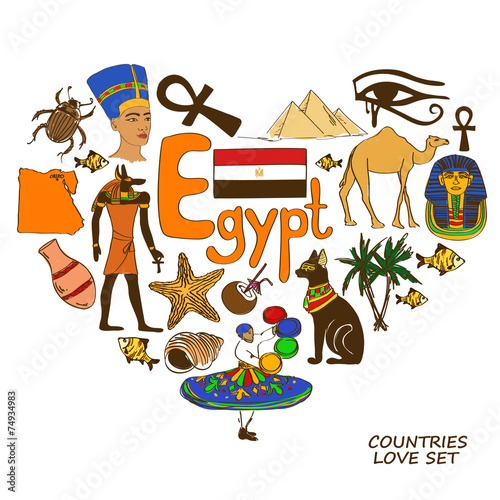Egyptian symbols in heart shape concept