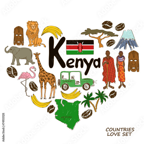 Kenyan symbols in heart shape concept