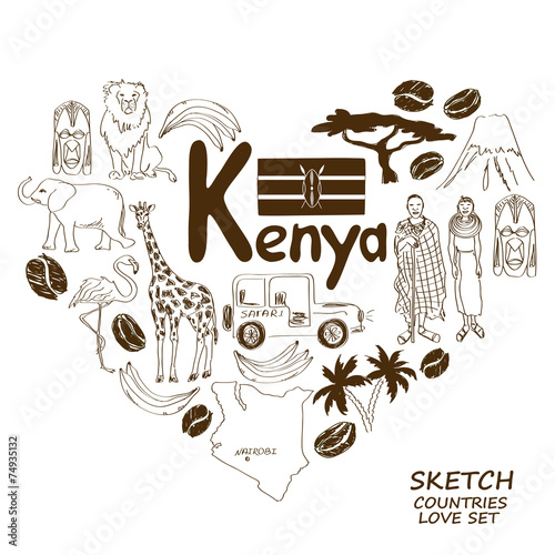 Kenyan symbols in heart shape concept