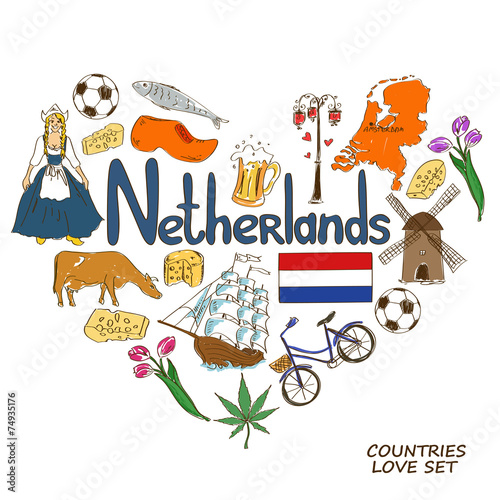 Netherlands symbols in heart shape concept