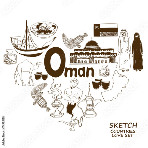 Oman symbols in heart shape concept