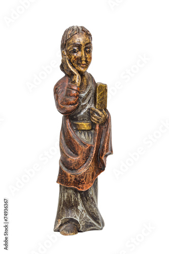 Religious wooden figure on white background