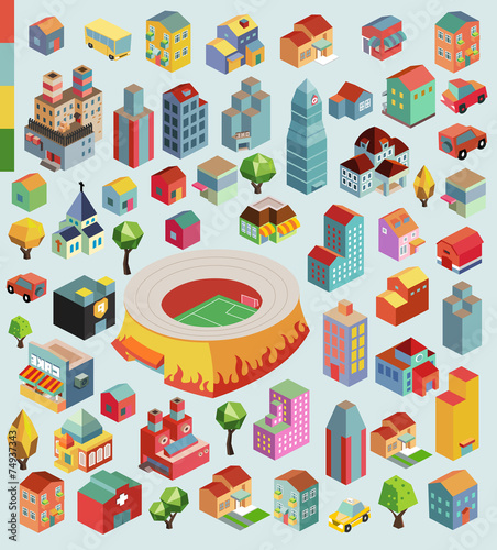 Colorful vector isometric city