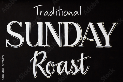 Traditional sunday roast on a chalk board photo